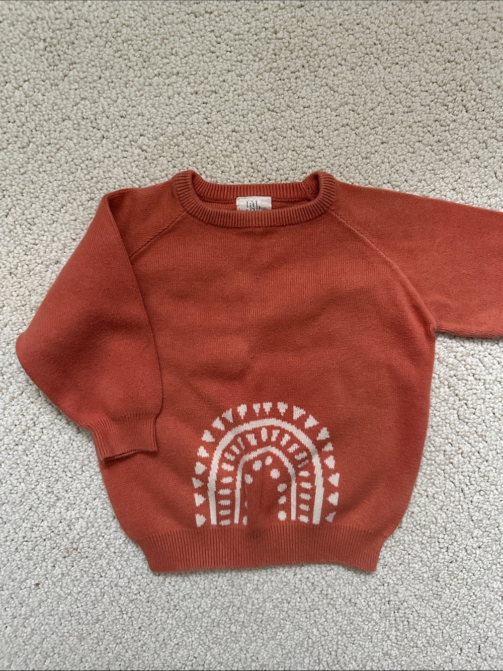 Kids Rust Crewneck Sweater with White Rainbow Motif